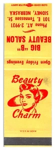 VTG Big "B" Beauty Salon Pinup Charm Matchbook Cover Sidney, Nebraska YY - Picture 1 of 2