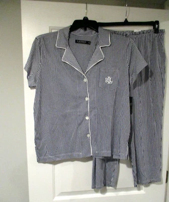 Pijama Lauren Ralph Lauren Feminino Clássico Listrado Azul Marinho Tamanho Médio - Imagem 1 de 4