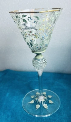 ANTIGUA Copa de Vino Moser Salviati Canina y Foliada Esmaltada c1900 Borde Dorado Foto 1 de 4