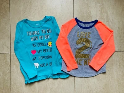2 New Girl's Long Sleeve Shirts - Okie Dokie & Carter's - Aqua & Gray - Size 5T Foto 1 de 3