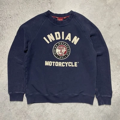 Sudadera Indian Motorcycle Cuello Redondo Para Hombre Talla Mediana Azul Marino Logo Retro Foto 1 de 4