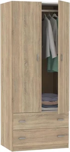 | Armadio Camera Da Letto Guardaroba 2 Ante 2 Cassetti, Rovere Cambrian, 180X74X - Foto 1 di 12