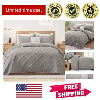 Juego de edredón ultra suave tamaño king con patrón de rayas y fundas de almohada geométricas Foto 1 de 4