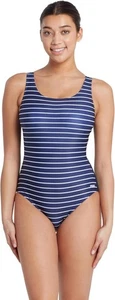 Zoggs Women's Yarra Scoopback Striped One Piece Swimsuit, Navy Size 14 - Picture 1 of 9
