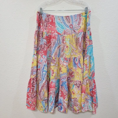 Lauren Ralph Lauren Paisley Floral Midi Skirt Womens Size 1X Pull On 100% Linen - Image 1 of 4