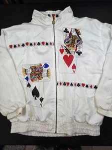 Vintage Nylon Zip Up Poker Lavon Jacket Kimg And Queen Cards, Sz L/XL 25x28.5" - Picture 1 of 19