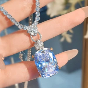 Nuevo Collar Colgante 18mm Mujer Banquete Joyería Tanzanita Topacio Azul Gemas Plata - Imagen 1 de 6