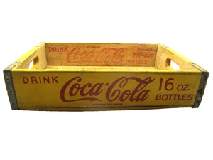 Coca-Cola 1967 amarilla 16 oz. Caja de botellas de madera de coca-cola refresco vintage oficina en casa - Imagen 1 de 14