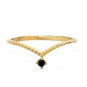 14K Gold 0.08 Ct. Black Lab-Created Diamond Chevron Design Ring Fine Jewelry - Picture 1 of 4