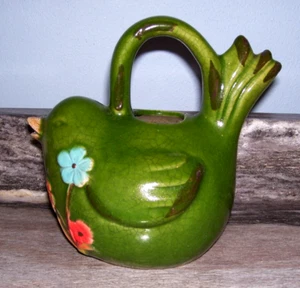Vintage Green Bird Stoneware Pitcher Decor Only, Crazing Throughout, Nice Piece. - Picture 1 of 8