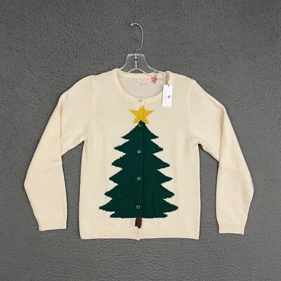 Pink Chicken Cardigan Sweater Girls Size 12 Years Cream Christmas Tree Preppy - Image 1 of 4