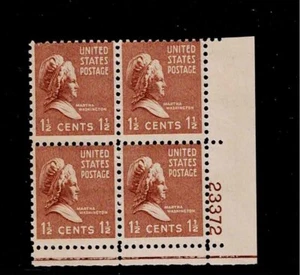 US Scott #805, Plate Block #23372 1938 Martha Washington 1.5c FVF MNH LR - Picture 1 of 1