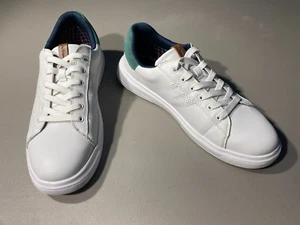 Ben Sherman Mens Faux Leather Casual Sneakers Shoes White/Green - Picture 1 of 8
