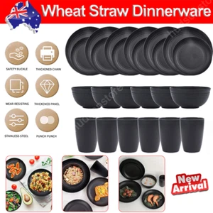 24Pcs Wheat Straw Dinnerware Sets for 6, Unbreakable Colorful Plates Bowls Cups - Picture 1 of 12
