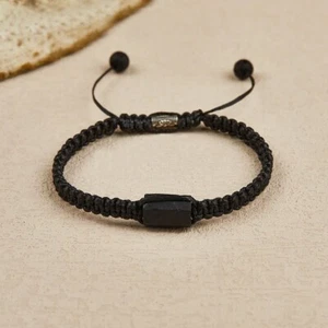 Raw Black Tourmaline Hand Braided Black Cord Healing Women Men Crystal Bracelet - Picture 1 of 3