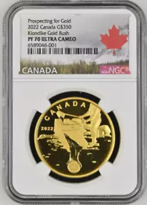 Canada 2022 350$ Klondike Gold Rush Prospecting for Gold 1 oz Gold Coin NGC PF70 - Picture 1 of 2
