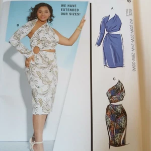 McCalls 8331 Bodycon Knit Asymmetric Dress Cutouts Single Sleeve Var 20W-28W - Picture 1 of 5