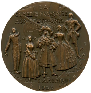 FRANZÖSISCHE COMEDY THEATER TOUR IN DEN USA POQUELIN MOLIERE BRONZE MEDAILLE 68MM 171G - Bild 1 von 4
