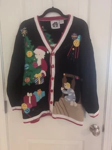 Storybook Knits Plus Size 1X Beaded Christmas Santa Ornament Cardigan Sweater - Picture 1 of 18