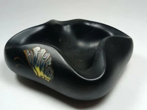 Cenicero vintage dorado arco iris pintado a mano cerámica negra mariposa japonesa - Imagen 1 de 6