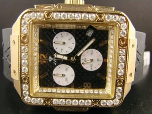 Mens Aqua Master Square Yellow Gold Genuine 4.35CT Diamond Watch - Picture 1 of 8