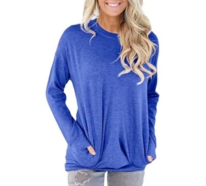 Zenbriele Women's Plus Size Baggy Long Sleeve Casual Comfy Tunic Top with Pocket - Picture 1 of 5