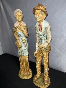 L Toni Statues Old Woman Elderly Man Figure Set Couple L Toni Italy Folk Art - Bild 1 von 9