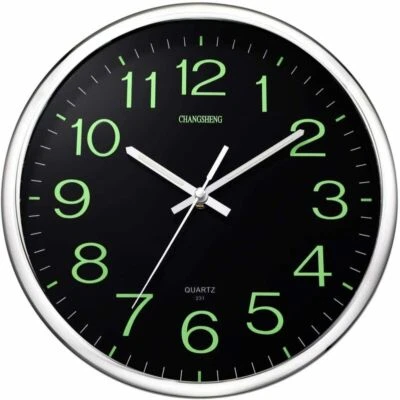 12Inch Large Modern Luminous Night Light Wall Clock Silent Battery operated Home - Image 1 of 4