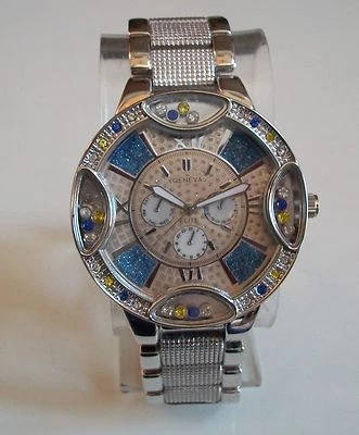 Reloj Pulsera Hombre Acabado Plateado Azul, Amarillo y Transparente Bling Moda Informal Foto 1 de 4