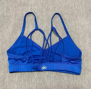 Alo Yoga Sports Bra Womens Small Blue Sunny Strappy Bra Gym Ruched Top Unpadded - Picture 1 of 8