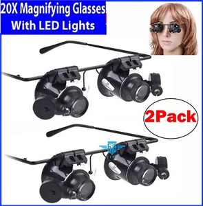 2X 20X Magnifying Magnifier Glasses Magnifaction Jeweler Watch Repair LED Light - Picture 1 of 24