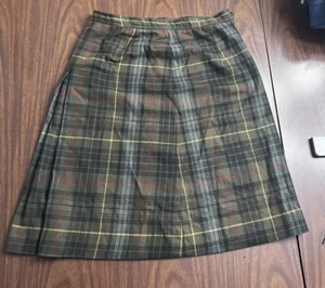 Evan Picone Wool Skirt Sz L? Green Brown Yellow Plaid Pleated Union Made USA - Picture 1 of 9