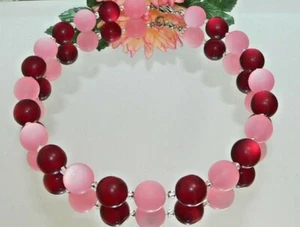 pompös Halskette große Polaris Perlen 16 mm dunkelrot rosa Glasperlen  442w - Bild 1 von 10