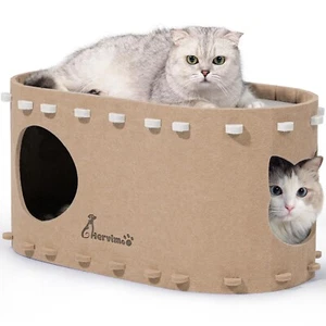 Cat Beds for Indoor Cats, 2 in 1 Large Cat House, Foldable Cat Tunnel Enclose... - Picture 1 of 7