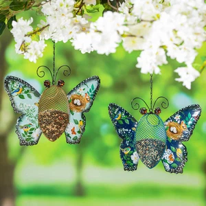 Pollinator Garden Bird Feeder, Metal Floral Butterfly, Asst of 2 - Picture 1 of 4