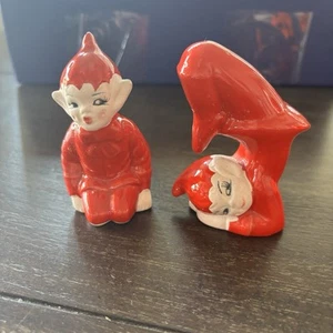 Paar Gilner Red Pixie Elfe Weihnachten Keramik Figur 50er MCM Vintage Deko - Bild 1 von 14
