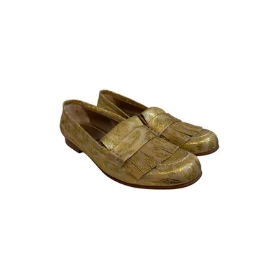 Lanvin Gold Metallic Brocade Leather and Silk Kiltie Loafers, 40 - Image 1 of 4