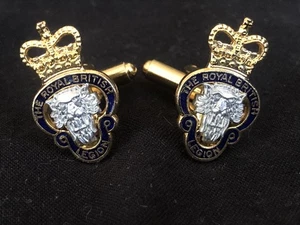 BOUTONS DE MANCHETTE VINTAGE ROYAL BRITISH LEGION MÉTAL DORÉ ET ÉMAIL BLEU - Photo 1/3