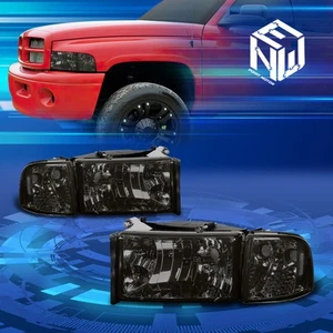 For 94-02 Dodge Ram 1500-3500 Smoked/Clear Headlights+Corner Lamps Replacement - Picture 1 of 8