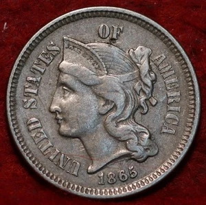 1865 Philadelphia Mint Three Cent Coin - Picture 1 of 2