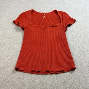 Free People Camicia Donna Media Arancione Bruciato Collo Quadrato Collo Boho Capsula - Foto 1 di 6