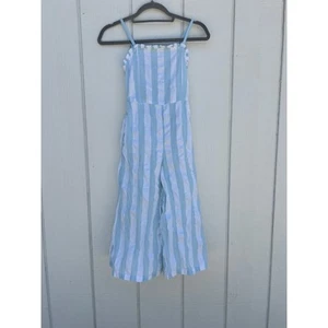Nordstrom Girls Striped Wide Flared Leg Jumpsuit, Ruffle Chest, Smocked Back, M - Picture 1 of 6