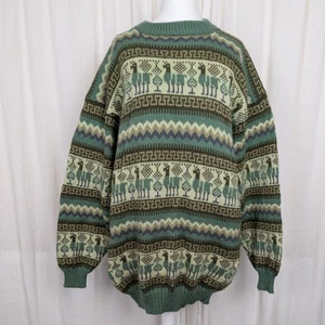Pincho Poncho 100% Alpaca Wool Knit Jumper Made In Peru Green Brown L Unisex - Picture 1 of 13