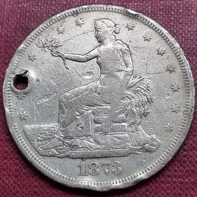 Dólar comercial 1873 CC $1 plata CARSON CITY mejor grado en estado bastante bueno - detalles XF #50843 Foto 1 de 2