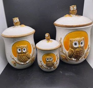 VINTAGE EULE und Mond KERAMIK KANISTER SET MIT DECKEL SEARS REHBOCK 3er Set - Bild 1 von 10