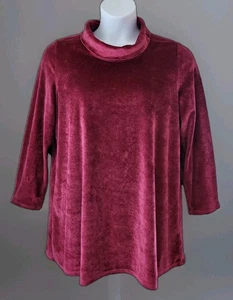 Pure Jill Velour Tunic Top Size Large Red Cowl Neck Long Sleeve Lightweight - Picture 1 of 13
