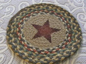 Primitive antike Vintage Stil 11" geflochtene Jute Kerze kleiner runder Untersetzer - Bild 1 von 2