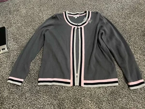 NWOT Joan Rivers Gray Pink Knit Long Sleeve Cardigan Sweater Open Front - Picture 1 of 9