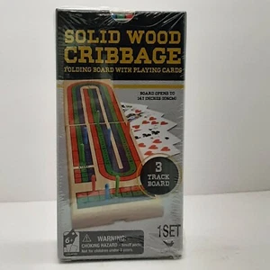 New Solid Wood Cribbage Set Folding 3 Track Board with Playing Cards Cardinal - Picture 1 of 6