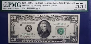 Fr#2063-L* $20 1950D **STAR** FRN San Francisco (SN:L11554657*) PMG AU 55 EPQ - Picture 1 of 2